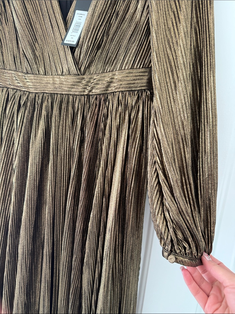 Badgley Mischka Elegant Long Sleeve Metallic Brown Maxi Dress - Picture 5 of 6